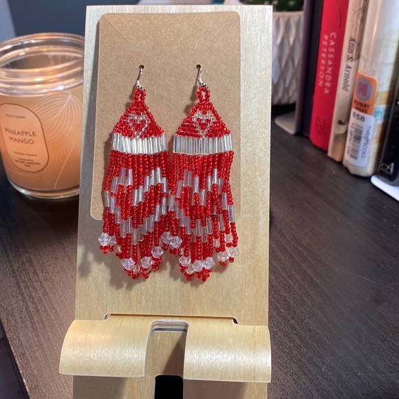 Hand Crafted Accessories - Authentic Handcrafted Earrings with beautiful red color 3 1/2 inches long